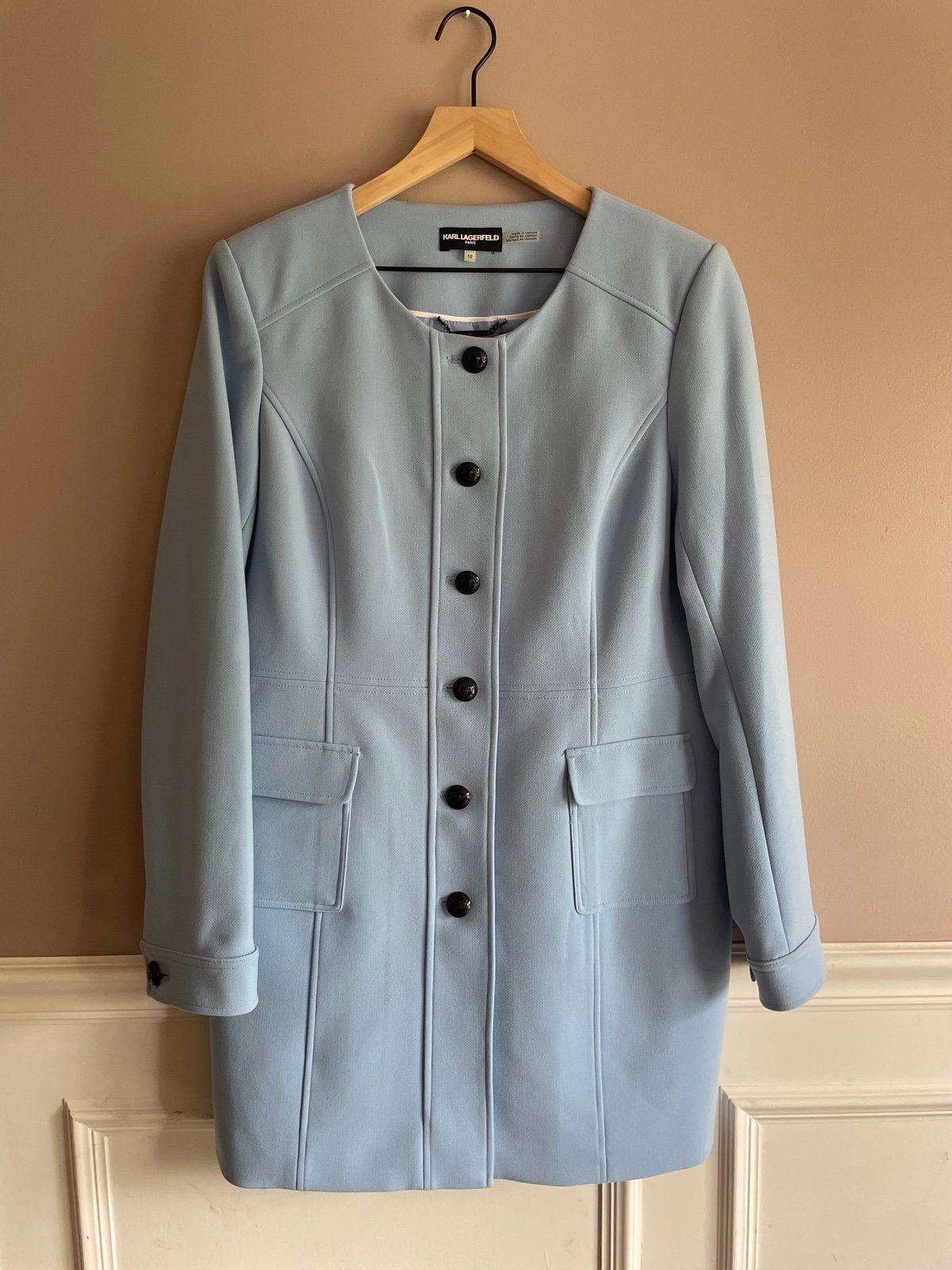 Karl Lagerfeld Paris Long Jacket Coat Peacoat Blue Size 12