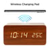 Wood Alarm Clock Qi Wireless Charging LED Sound Control Time Date Temperature