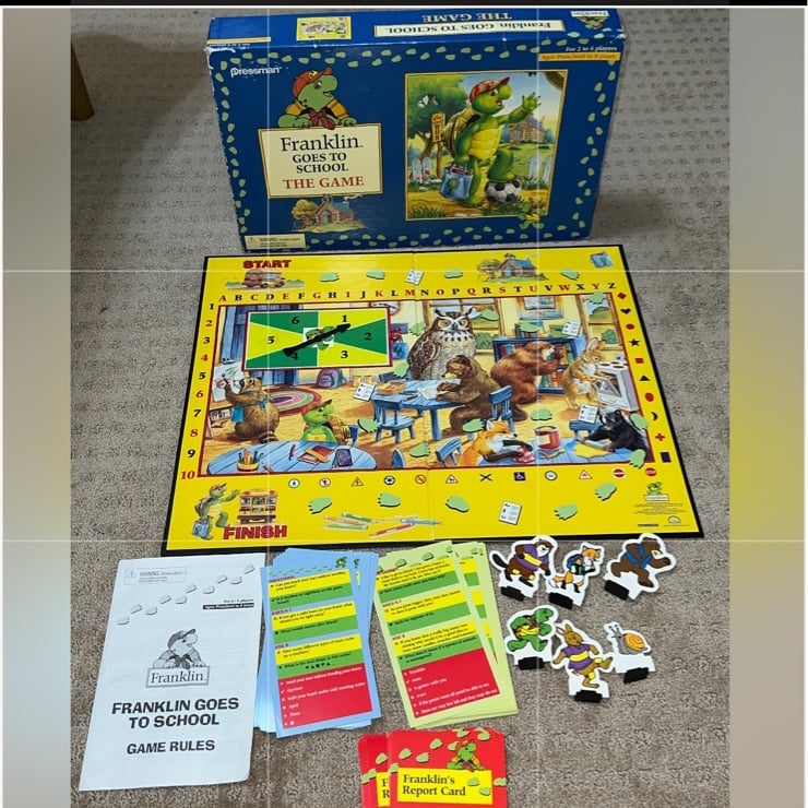 Vintage 1986 Franklin Goes to School board Game All Pieces Included