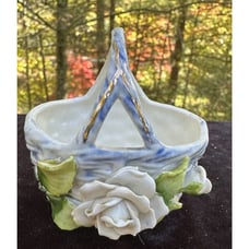 Vintage Elfinware Rose Basket Marked Made in Germany Basketweave Pattern -S69