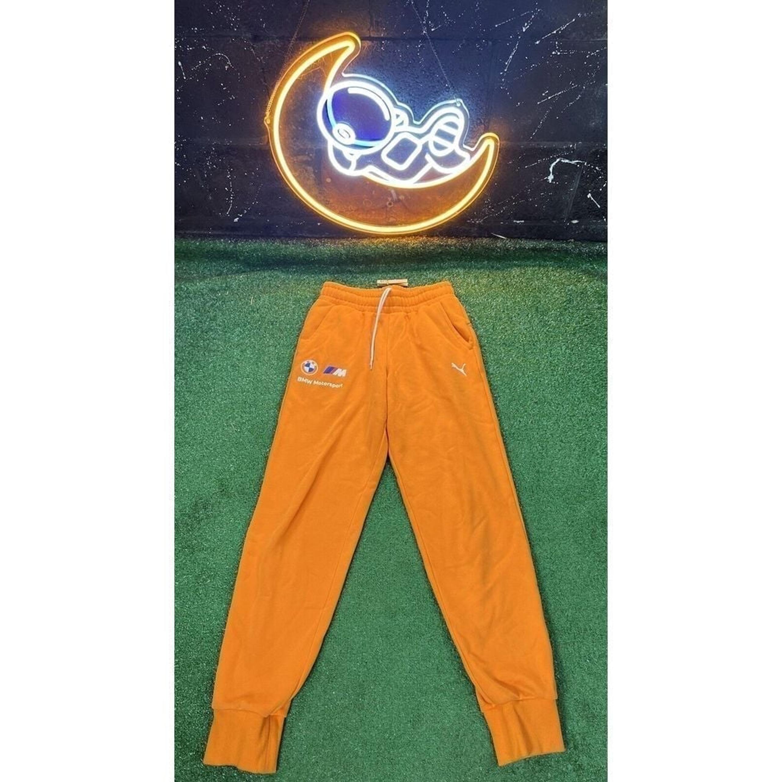 Puma BMW Motorsports Orange Sweatpants Joggers Tapered Leg Men's Size SM
