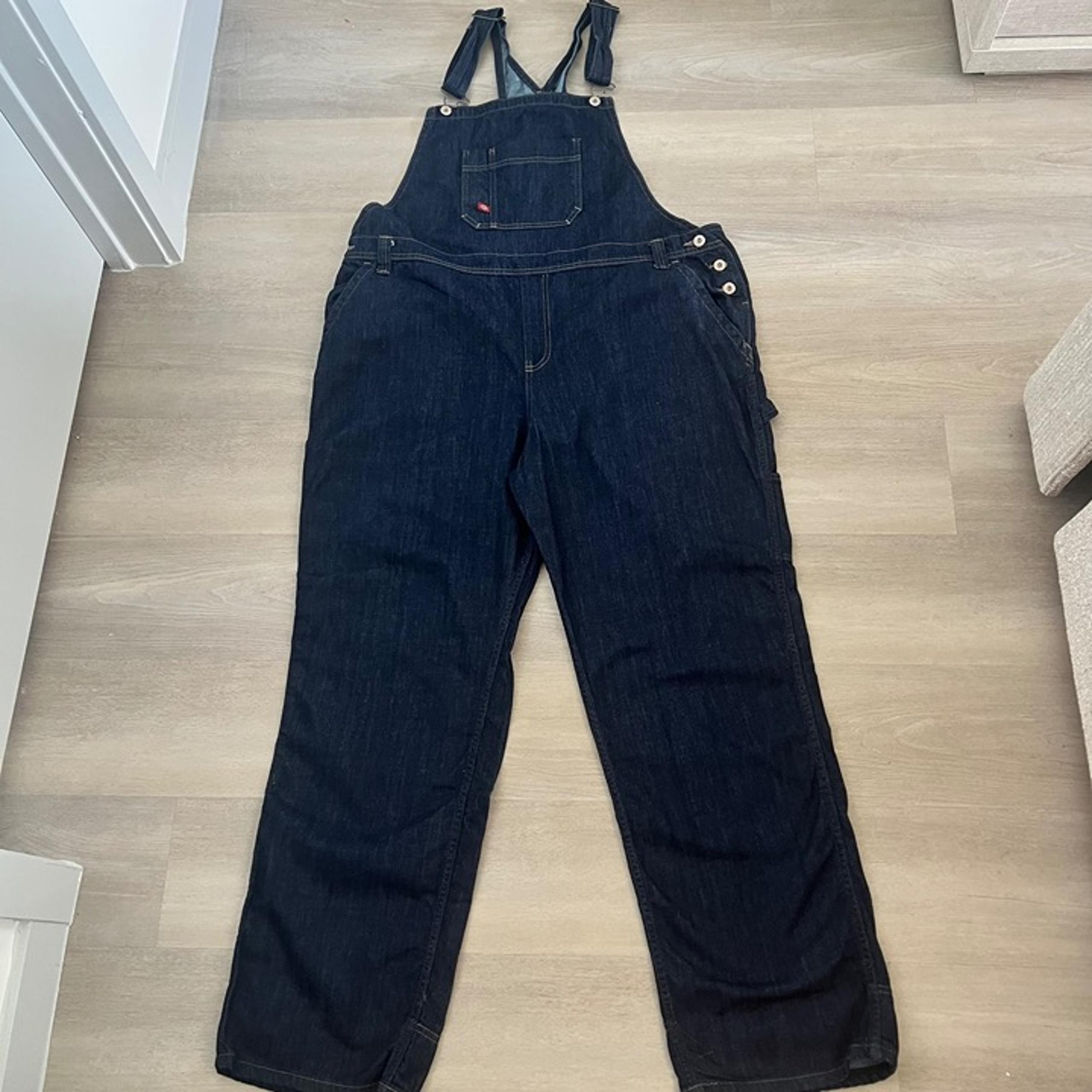 Dickies Overall Bib Mens 48x32 Blue Cotton Loose Fit Denim Carpenter Workwear