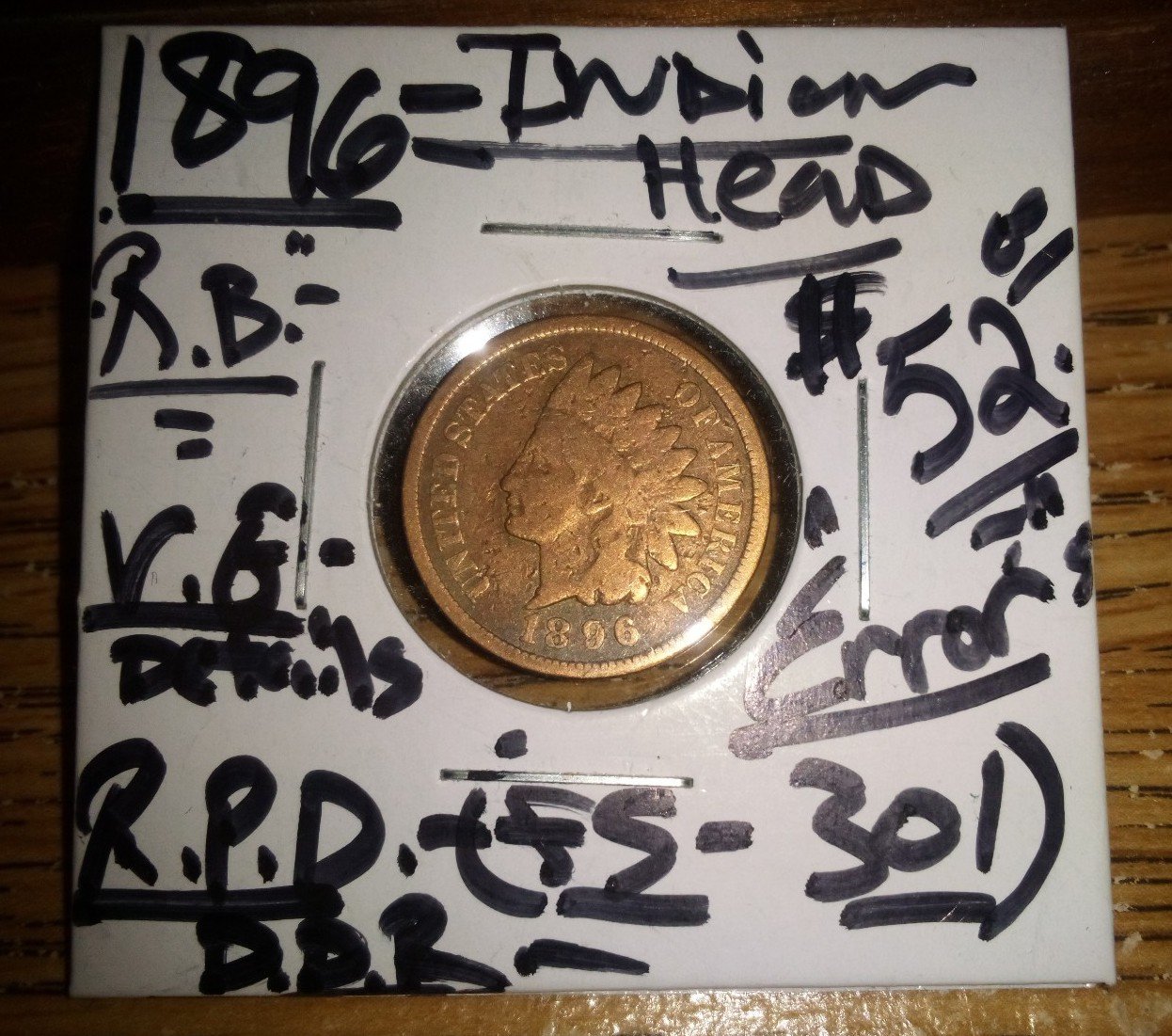 1896 Indian Head Penny 1¢ Error's & Varieties DDR F.S.~301