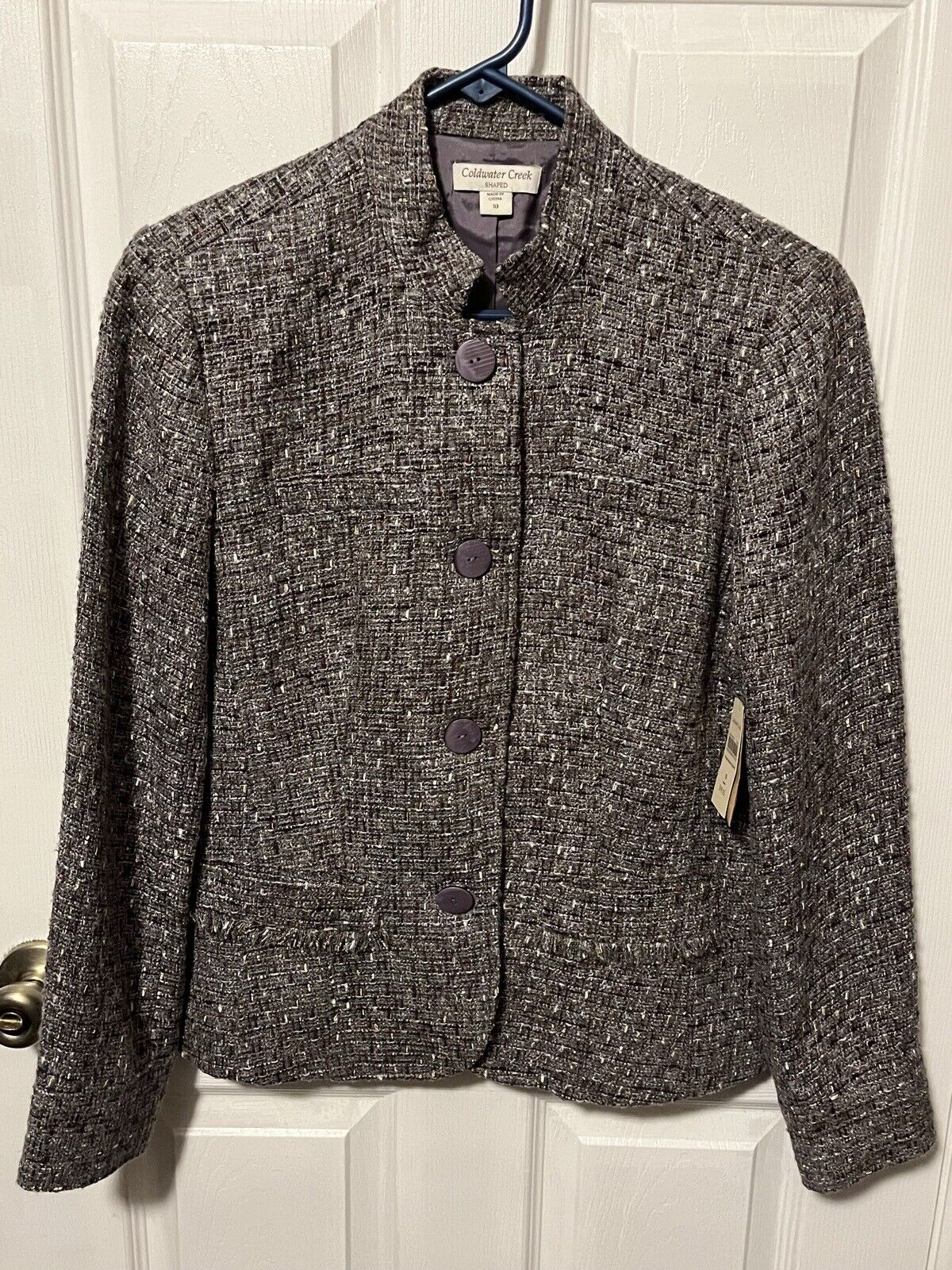 Coldwater Creek LIGHT PURPLE TWEED FRINGE POCKET JACKET BLAZER SIZE 10 NWT