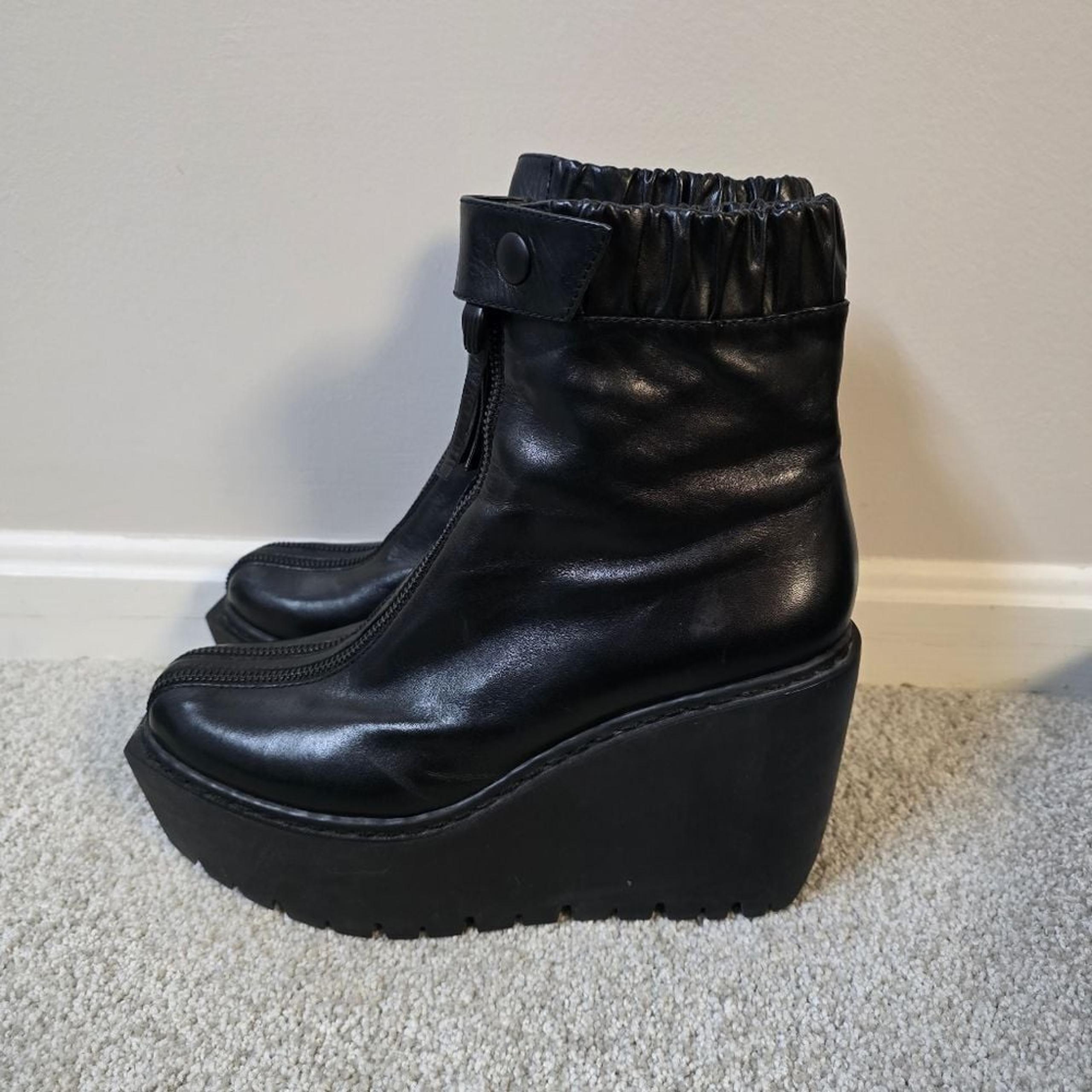Opening Ceremony Black "Luna" Double Zip Platform Boots Punk Goth Sz 41 US 11