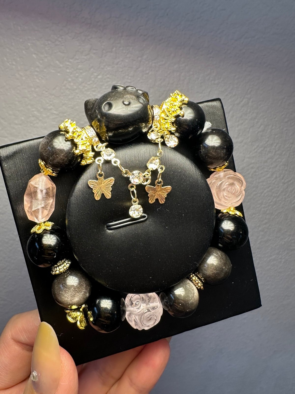 Diy high quality  silver obsidian Bracelet