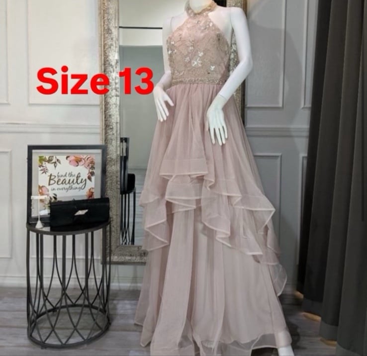 Mauve blush formal evening prom dress gown size 13