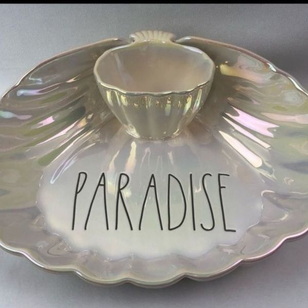 Rae Dunn ceramic luster paradise shrimp & dip bowl New in Box