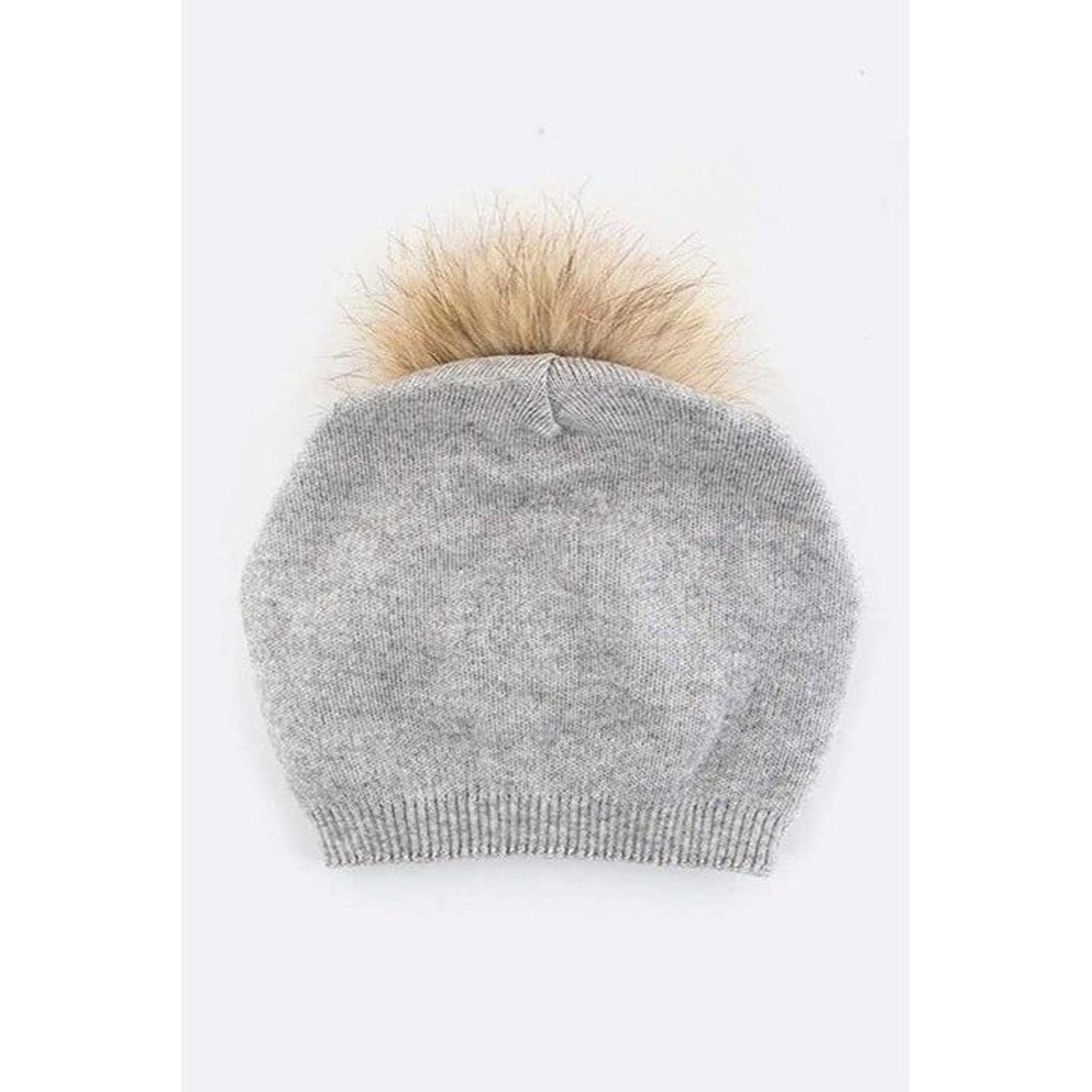 Raccoon Fur PomPom Pre-Sewed Slouchy Beanie