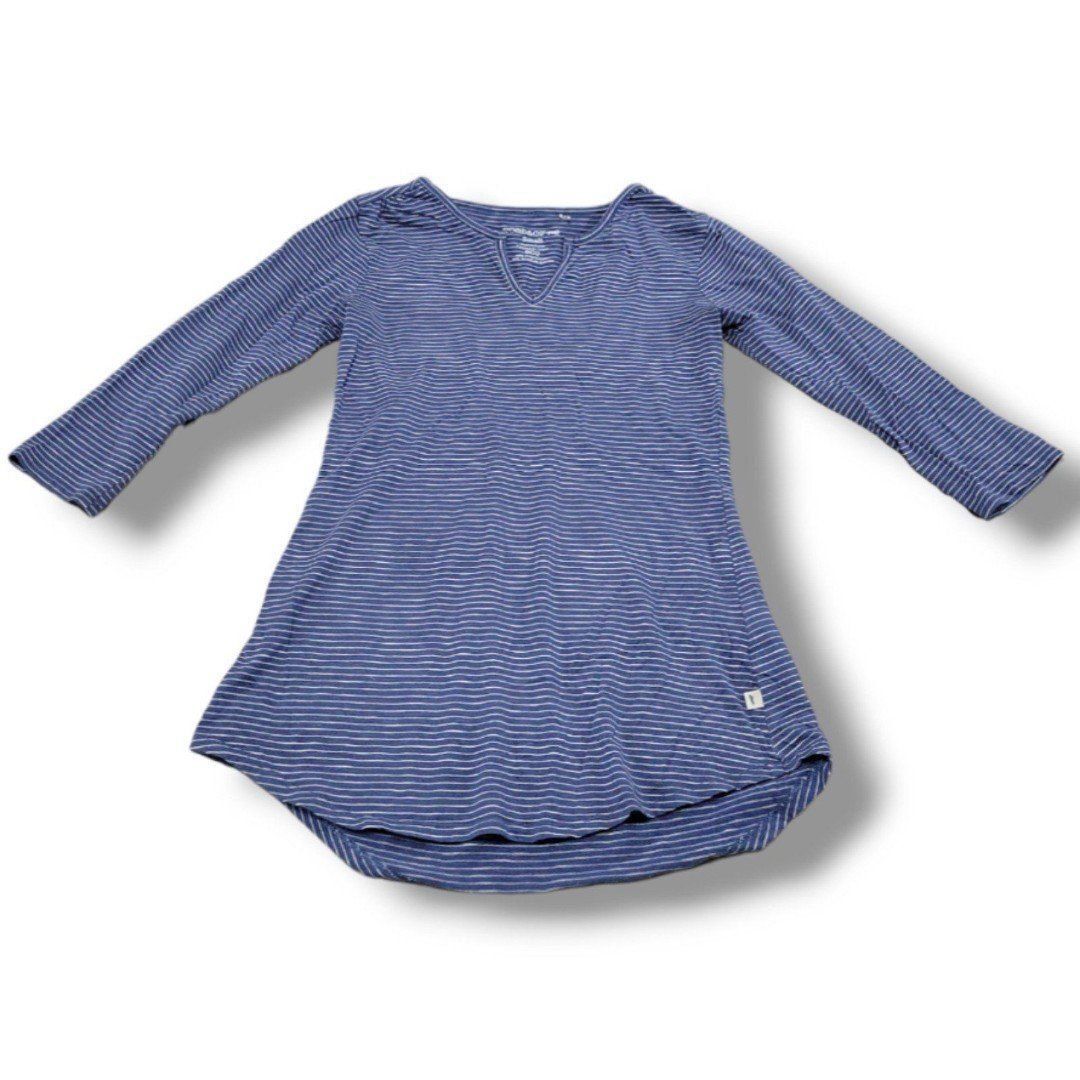 Toad&Co Top Size Small Women's 3/4 Sleeve Shirt V-Neck Top Striped Stripes Blue