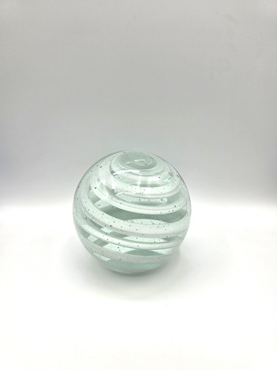 MURANO ART GLASS CLEAR AND WHITE RIBBON SWIRL DESIGN PAPERWEIGHT HEAVY APPROX 3#