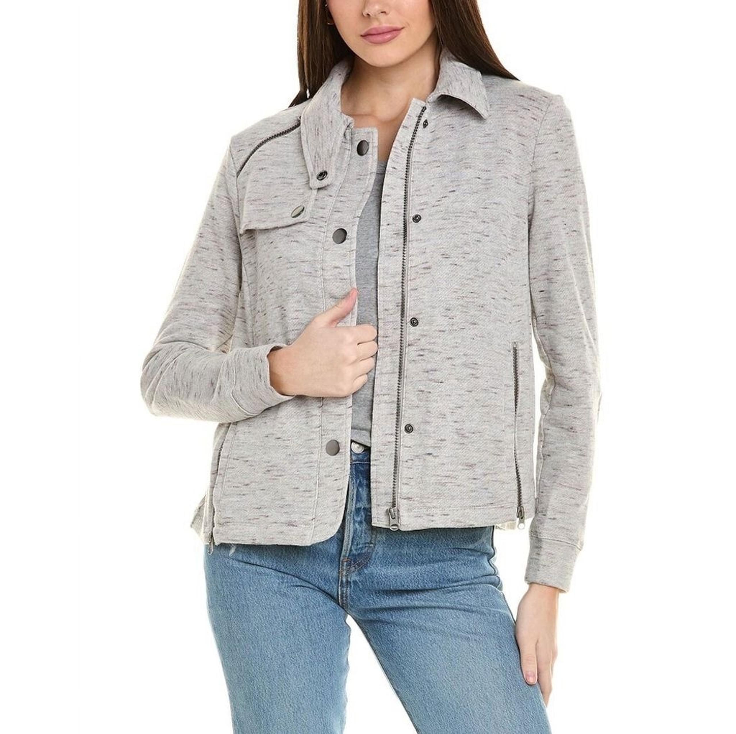 Cabi 6032 The Rookie Jacket heather gray terry moto size large