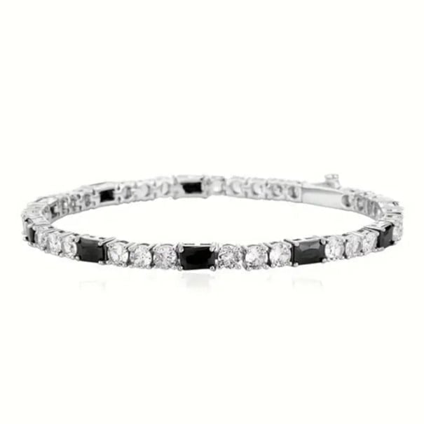 Mens 2ct Black Onyx & Diamond Gemstone Tennis Bracelet Silver Jewelry 2 ct 7