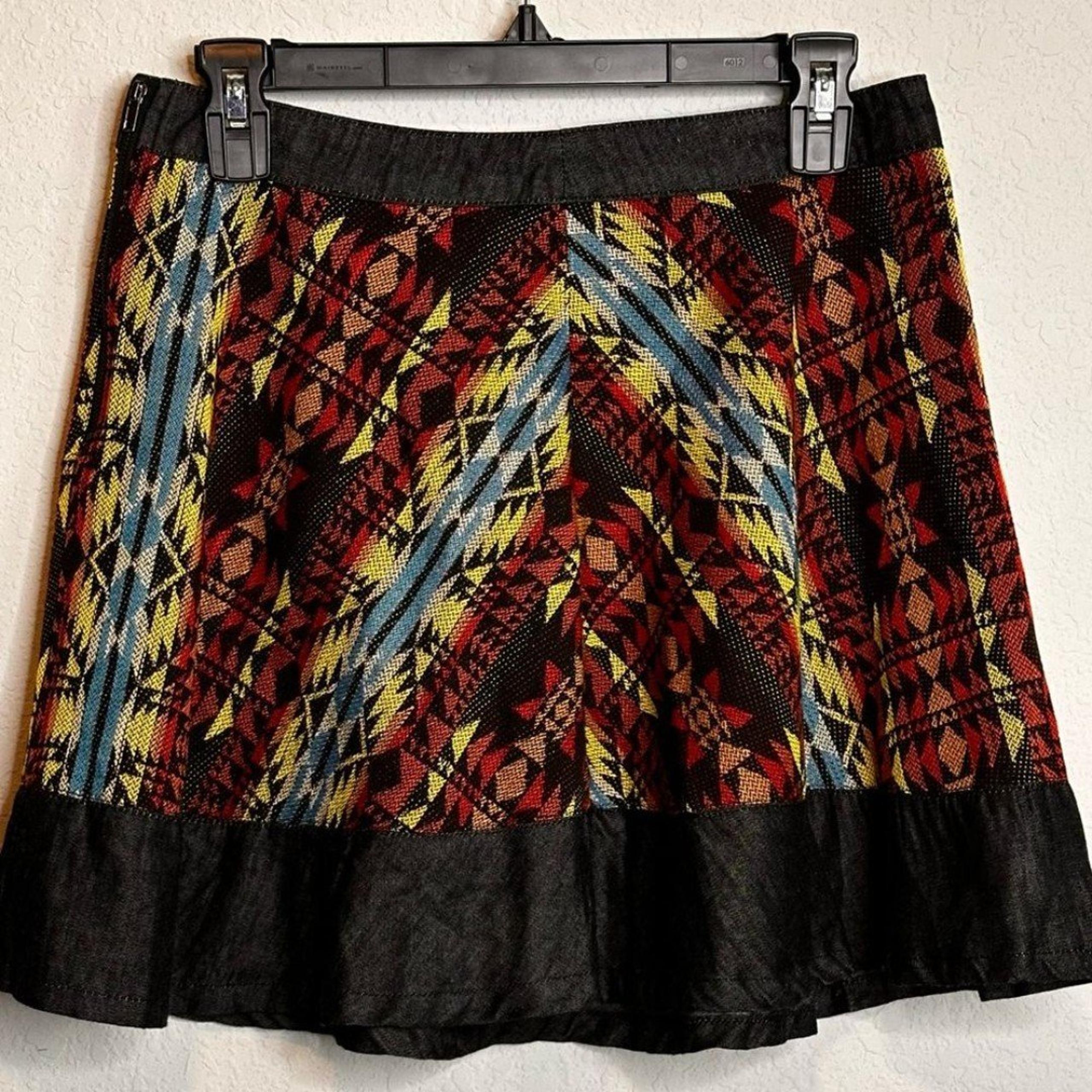 Umgee High Waist Southwest Tribal Embroidered Circle Mini Skater Skirt Medium