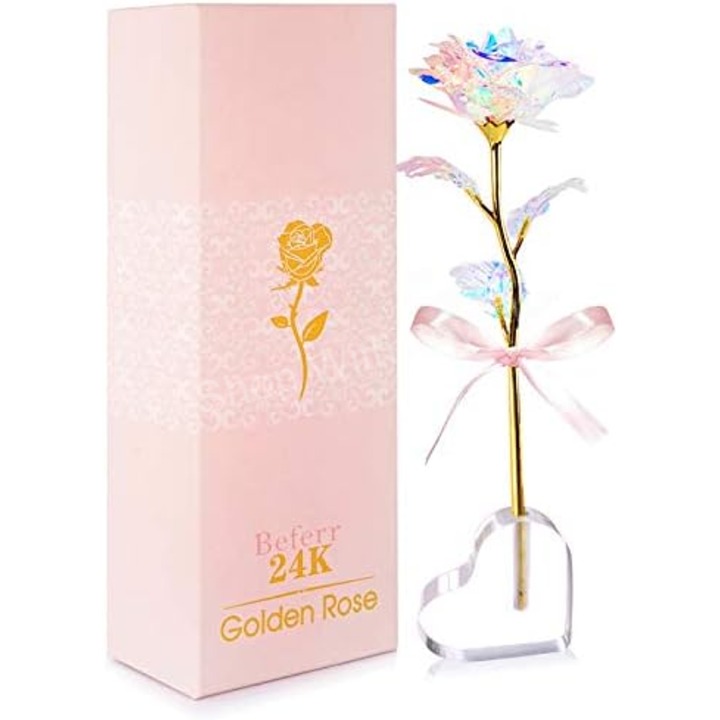 Valentine's Day Gifts for Her Galaxy Rose Glass Flowers with Heart-Shaped Base