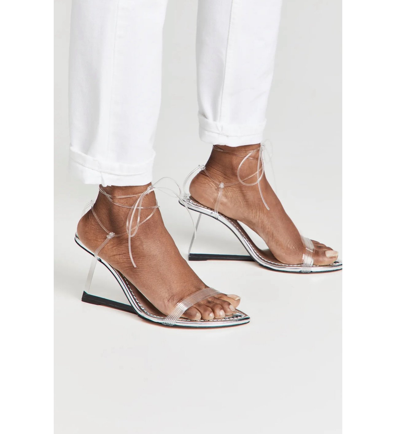 GOOD AMERICAN: Cinder-f*ckin-ella Clear Lucite Silver Wedge Heels : 8 : NWT