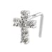 Stamped 14k Solid WHITE GOLD Cross CZ Nose Stud