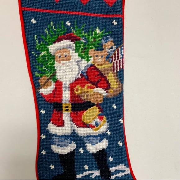 Christmas Stocking Set 2 Angel Santa Embroidered Needle Point Holiday Fireplace