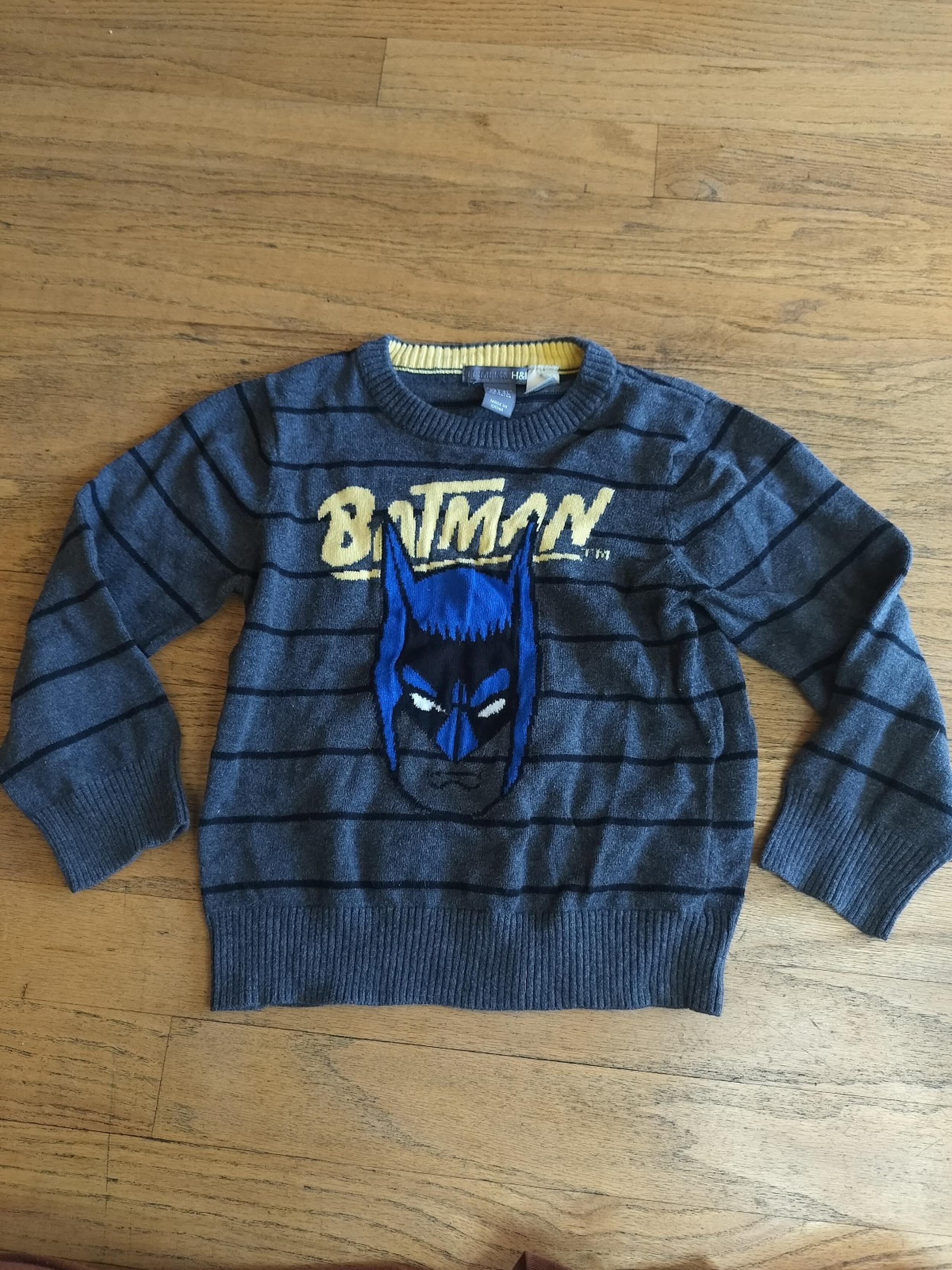 Batman H&M sweater blue yellow black stripe size 2-4 years Boys