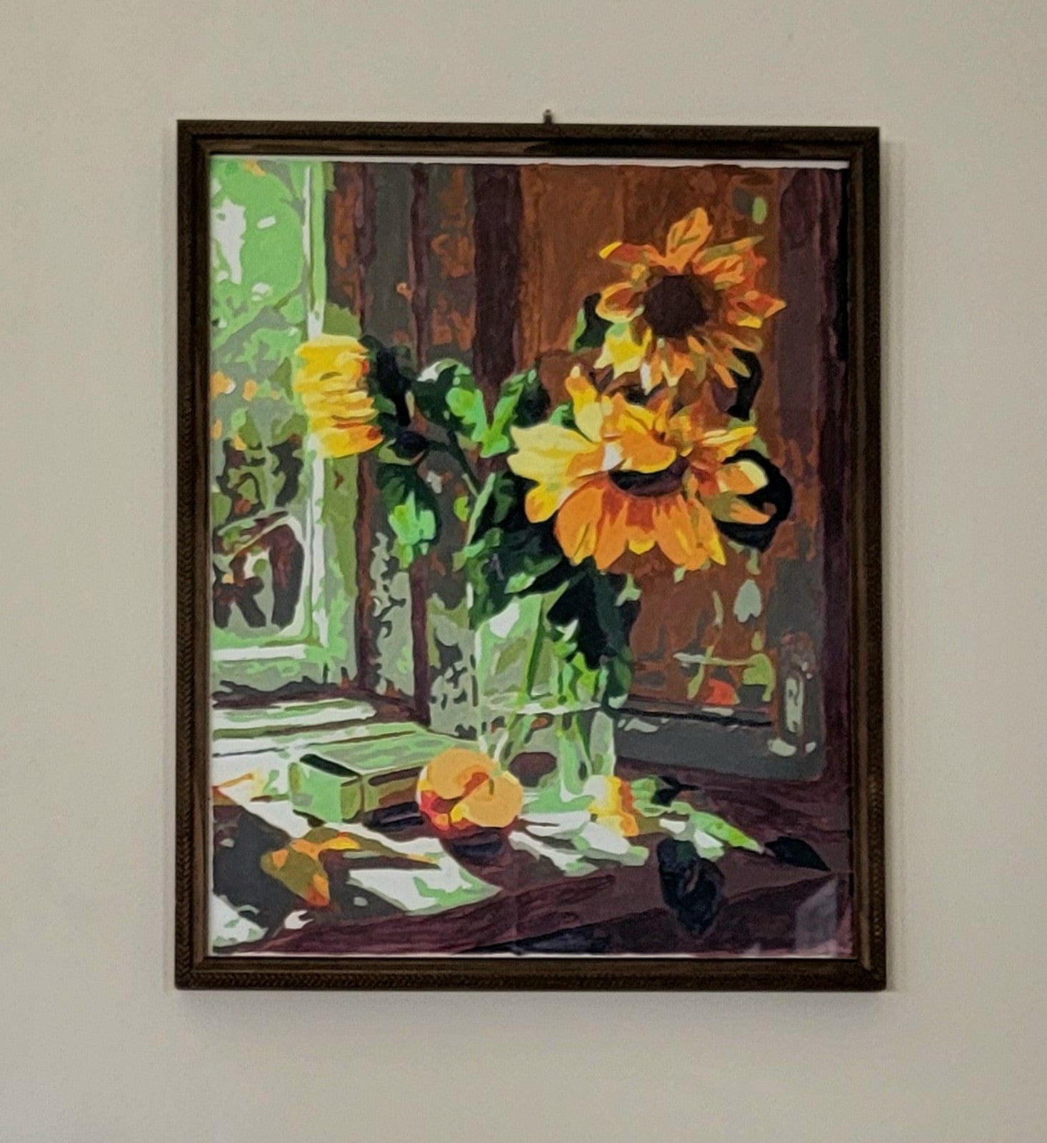 Acrylic on canvas art sunflowers in window