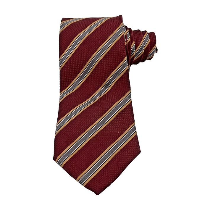 Canali Burgundy Gold & Silver with Stripes Silk Tie Italy 3.75 x62.25