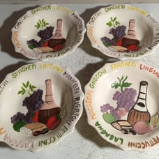 Vintage 1996 Hand Painted Signed Unique Italian Pottery Pasta Bouls Set Of 4