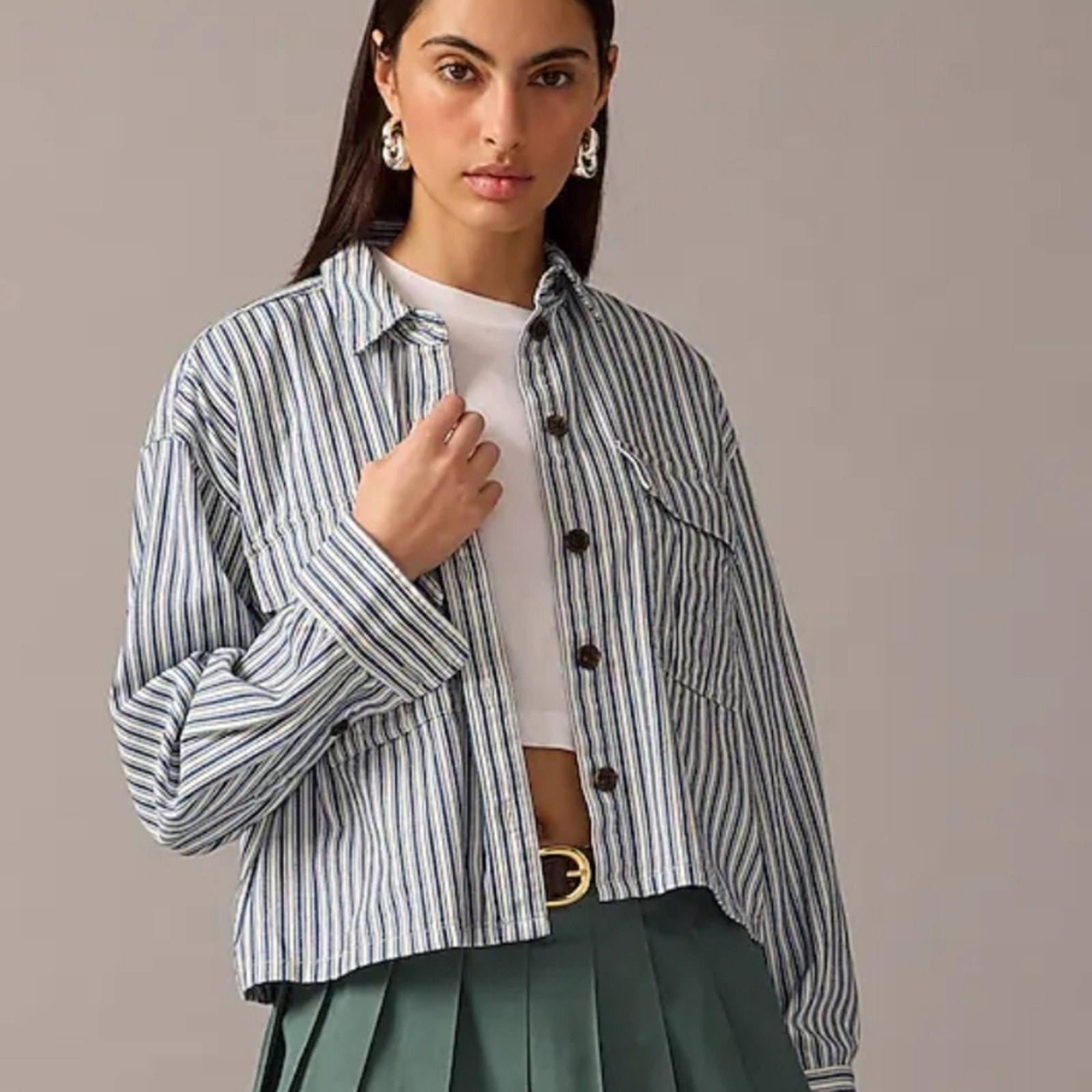 NWT J. Crew Cargo Button Up Shirt Blue White Stripe