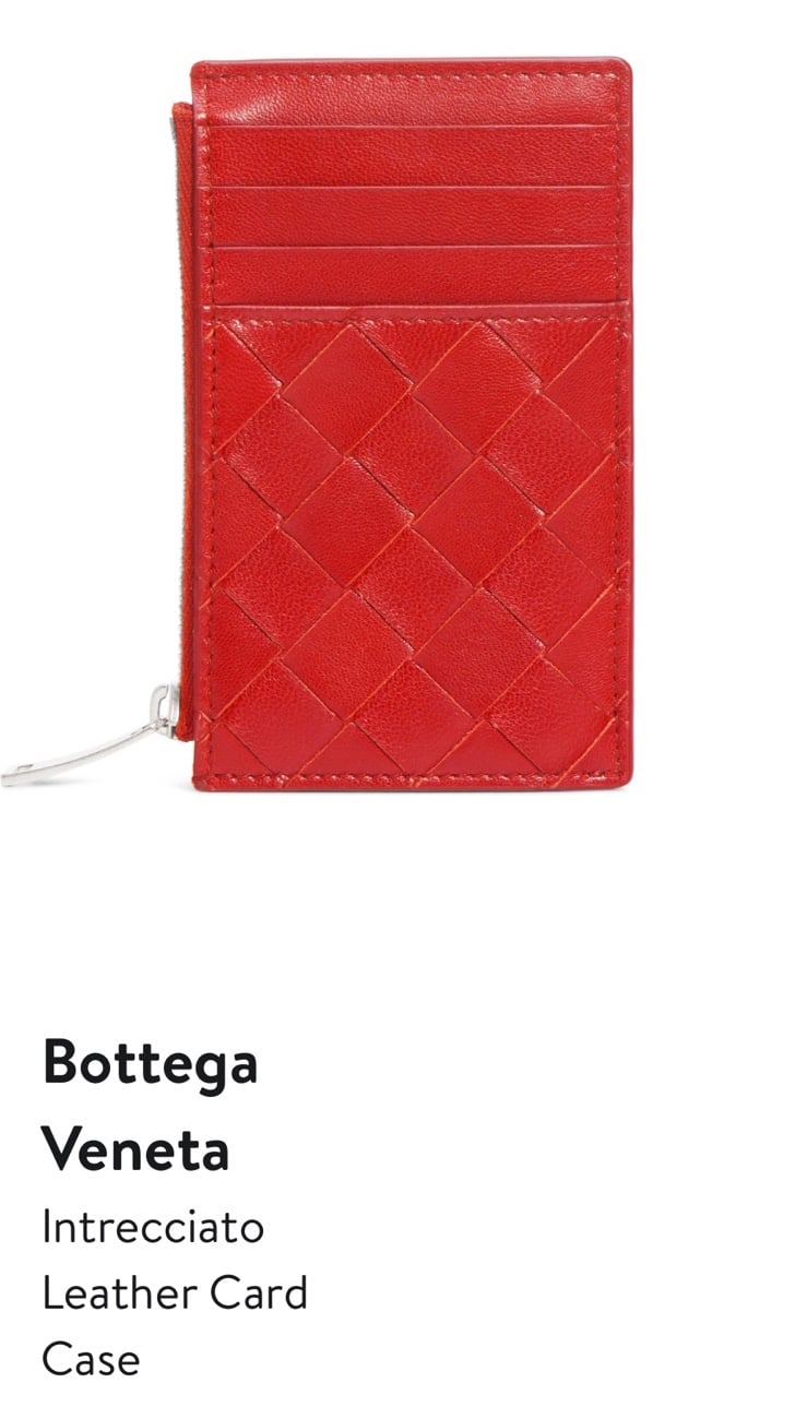 Bottega Veneta red intrecciato leather card case with zipper, dustbag and box