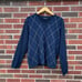 Express Navy Blue Argyle Gray and White Pullover V Neck Sweater