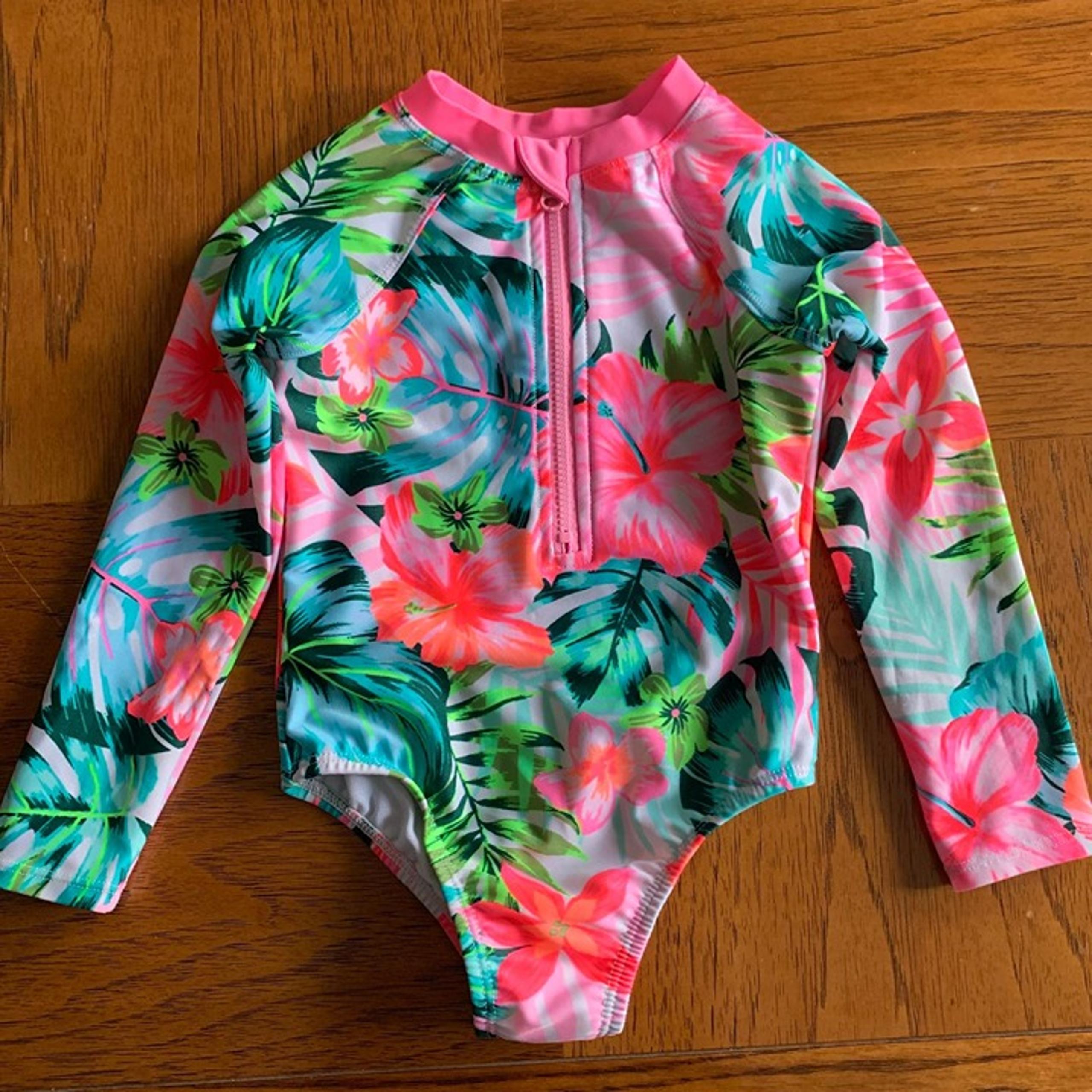 Wonder Nation Swimsuit Tropical Floral Print UPF 50+ Rash Guard Girl’s Size 2T