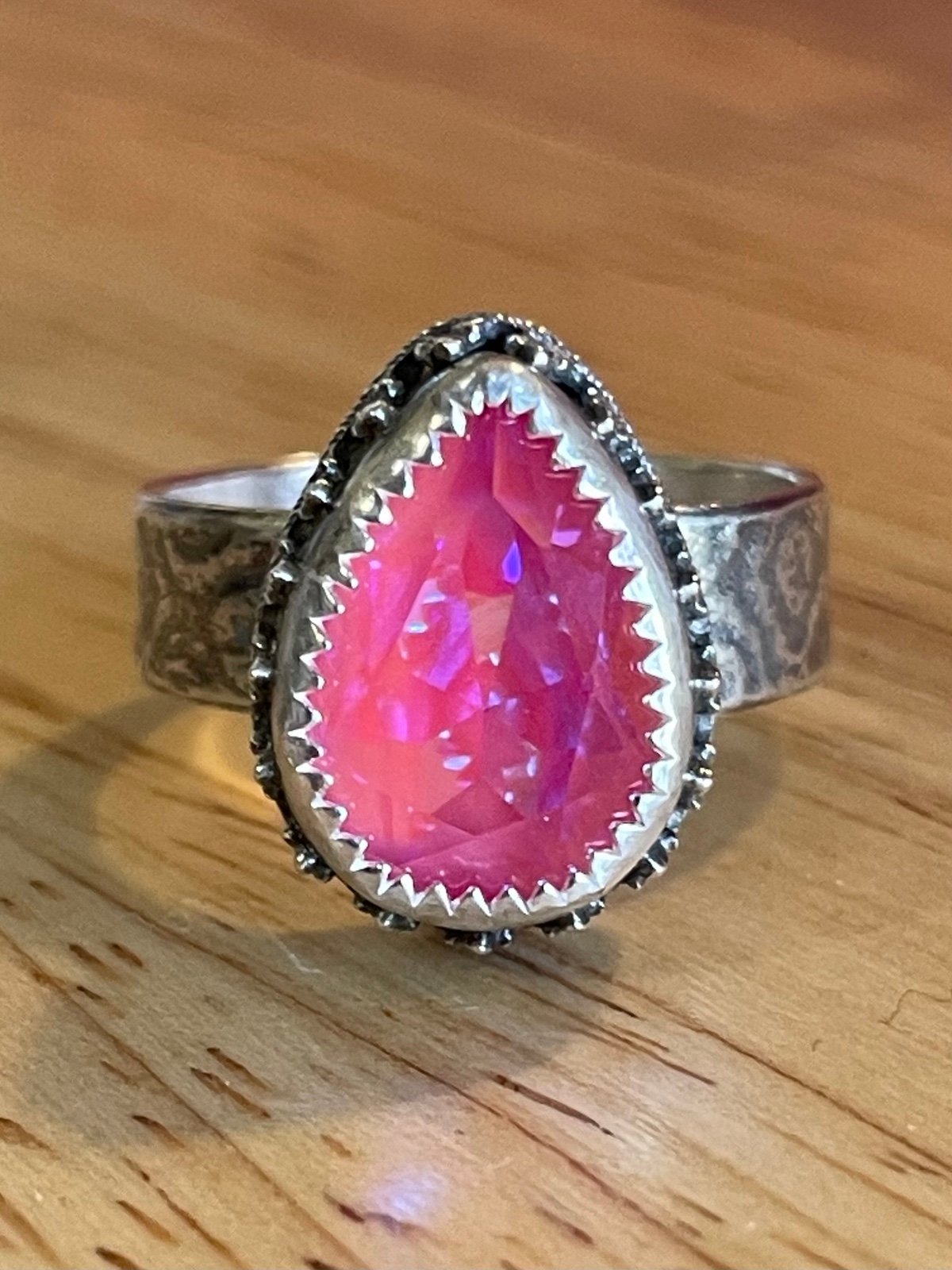 STERLING SILVER RING SIZE 8 LOTUS PINK Swarovski Artisan .925 Sterling Ring
