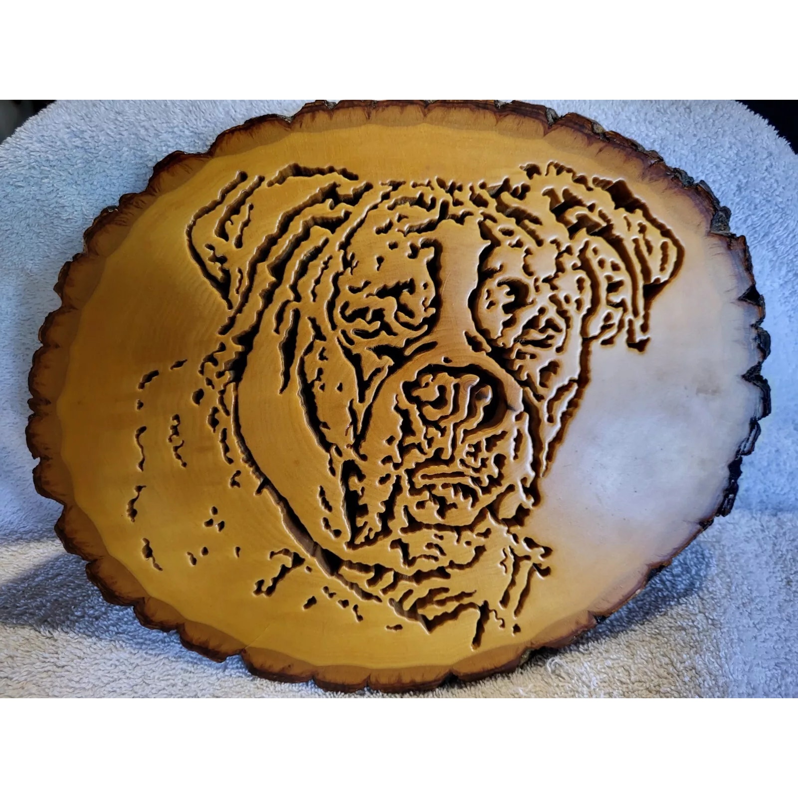 Wood Slice Plaque Finished American Bulldog Boxer Dog Cut Out Wall Hanger