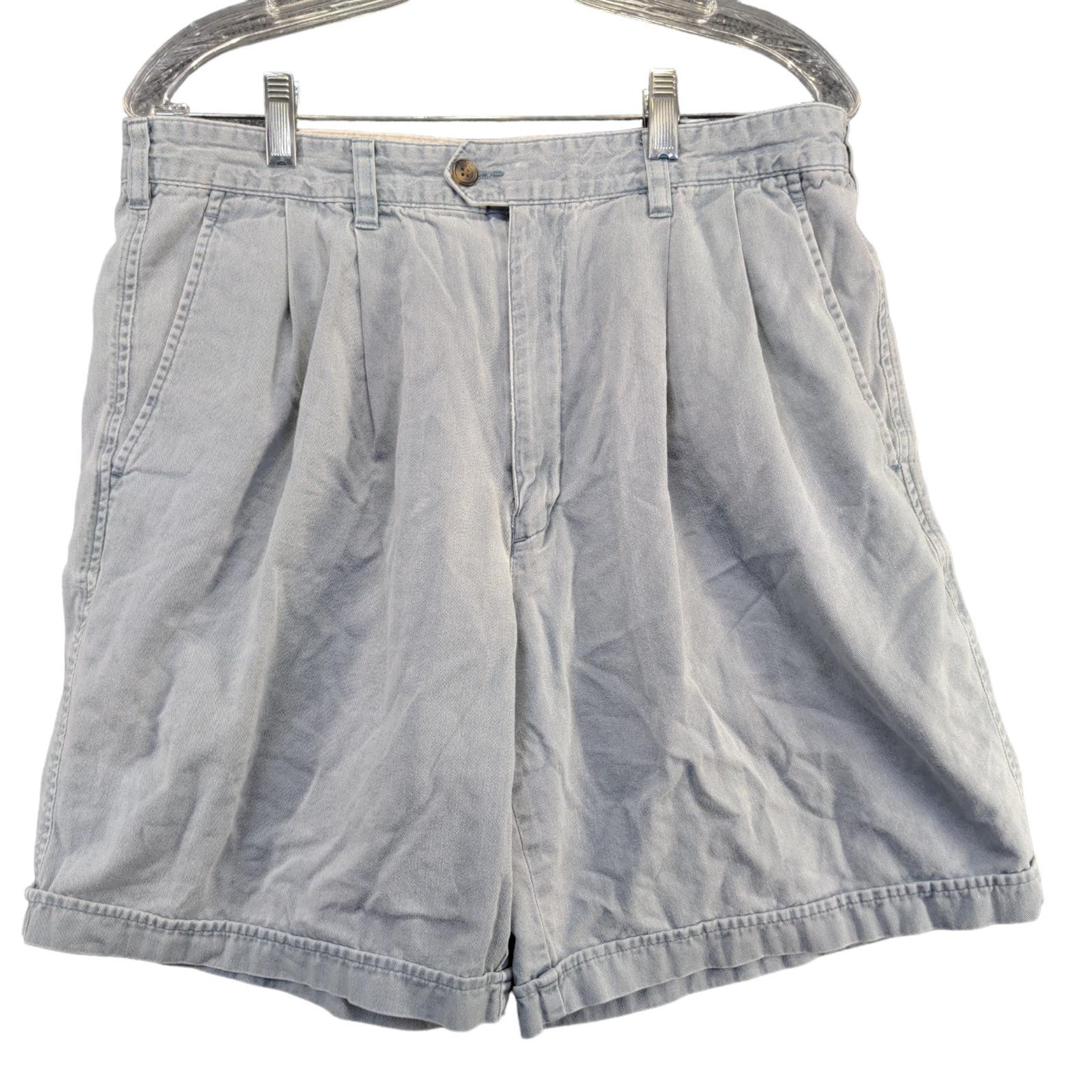 Eddie Bauer Men's Pleated Chino Shorts Gray Blue Size 35 Cotton Slash Pockets