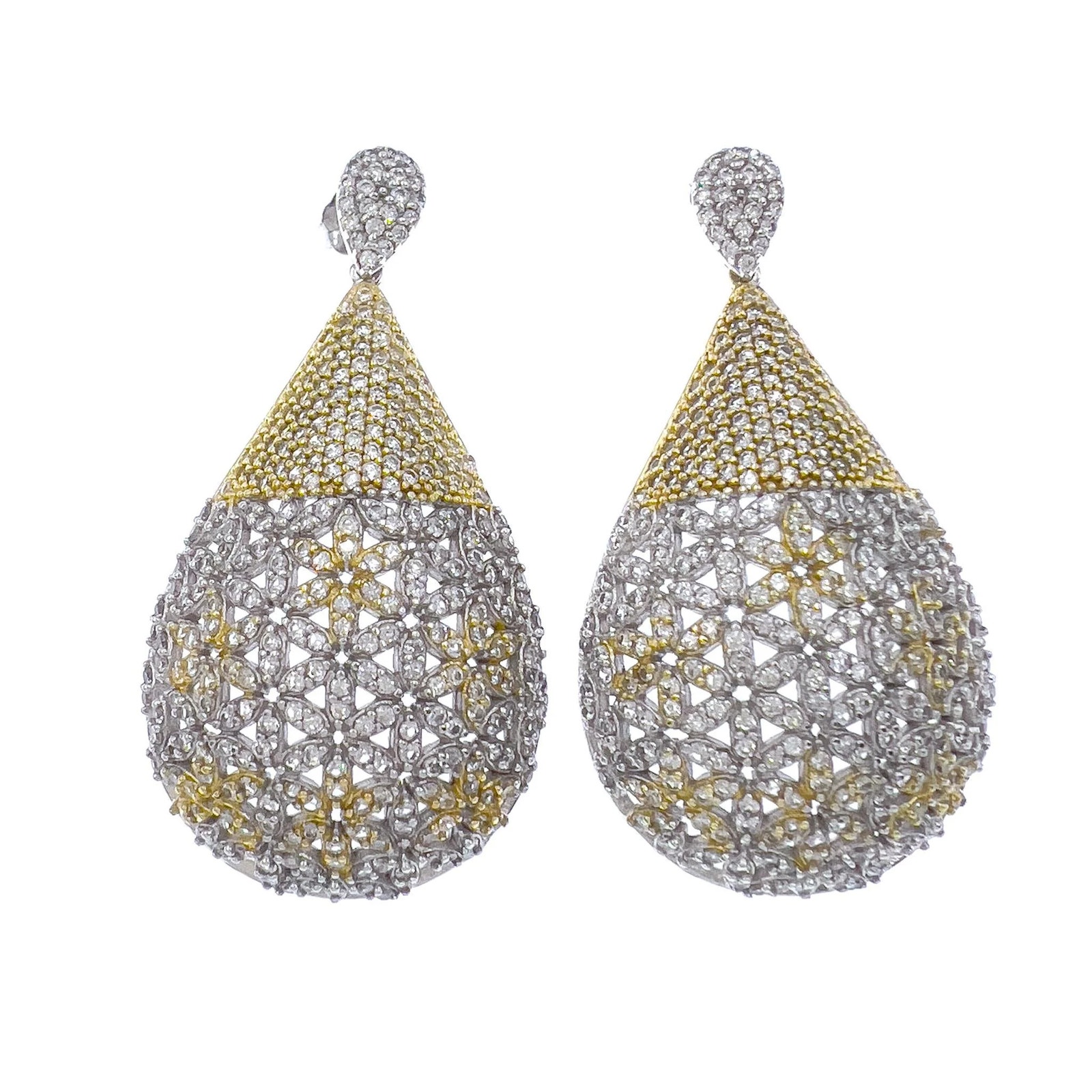 Dangle Drop Earrings Stud Two tone 925 Sterling Silver