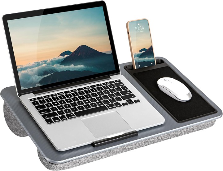 Lap Desk with Device Ledge Mouse Pad and Phone Holder Silver