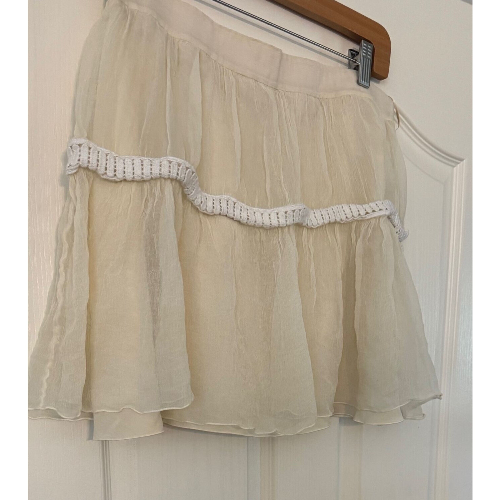 Chloe Lace Trim Silk Gathered Mini Skirt SZ M (42)