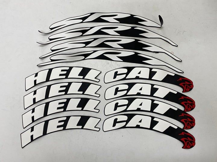 Hellcat SRT White Red Tire Lettering Permanent Raised Tyre Stickers Fits to 16 -