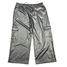 Women Vegan Black Leather Barrel Cargo Pants 3XL Comfort Waist Concert Grunge