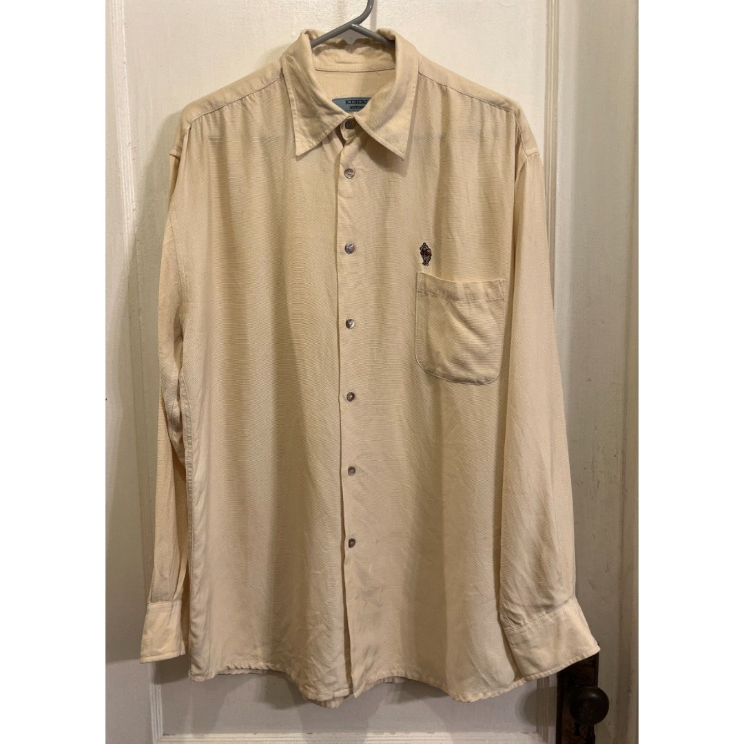 Vintage ICEBERG Cream Silk Winnie The Pooh Button Up Top Shirt Mens Size Medium