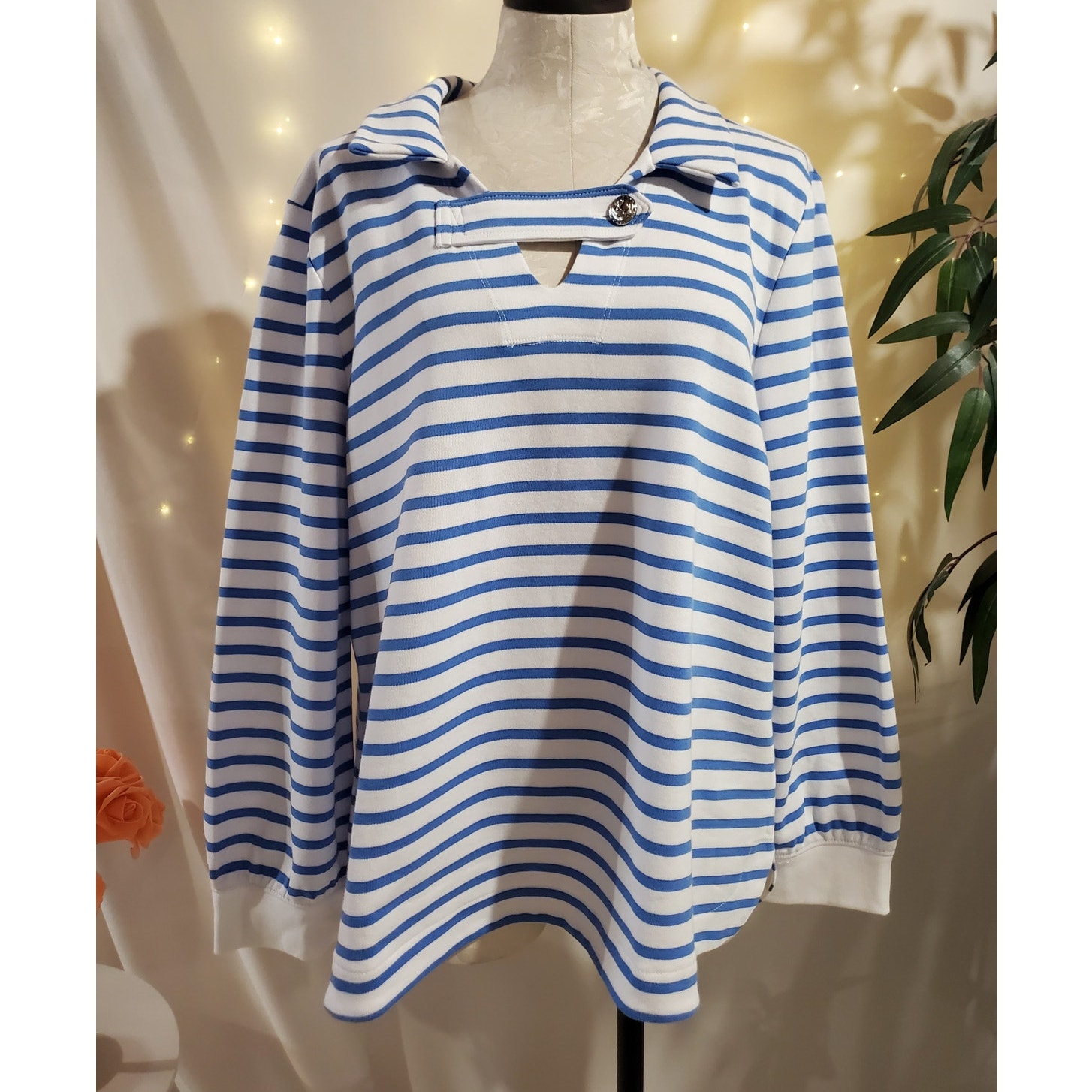 Talbots NWT Terry Cotton Stripe Pullover Sweatshirt Plus Size 2X Nautical Beachy