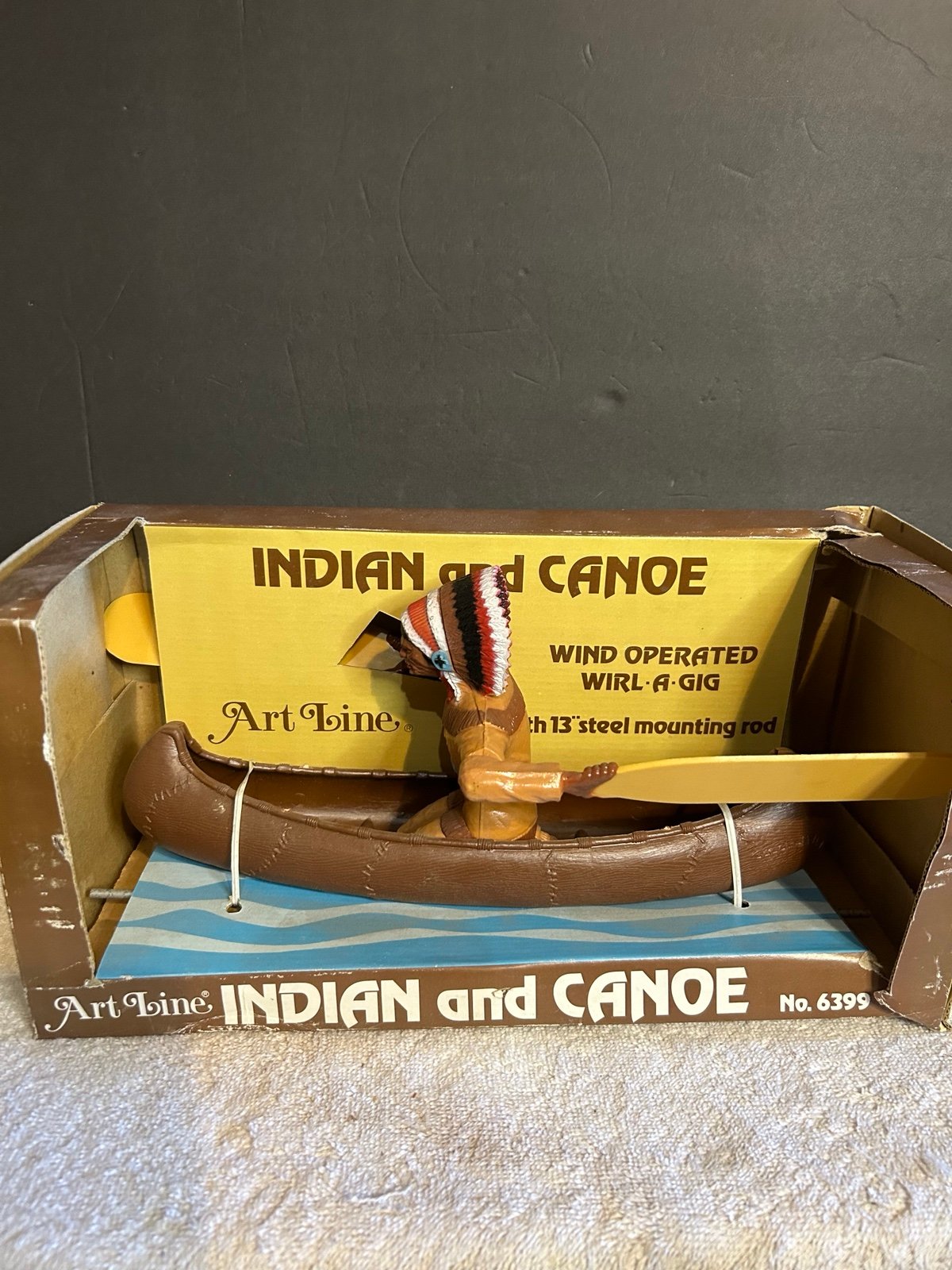 Vintage 1980 Art Line Indian in Canoe Wirl-A-Gig