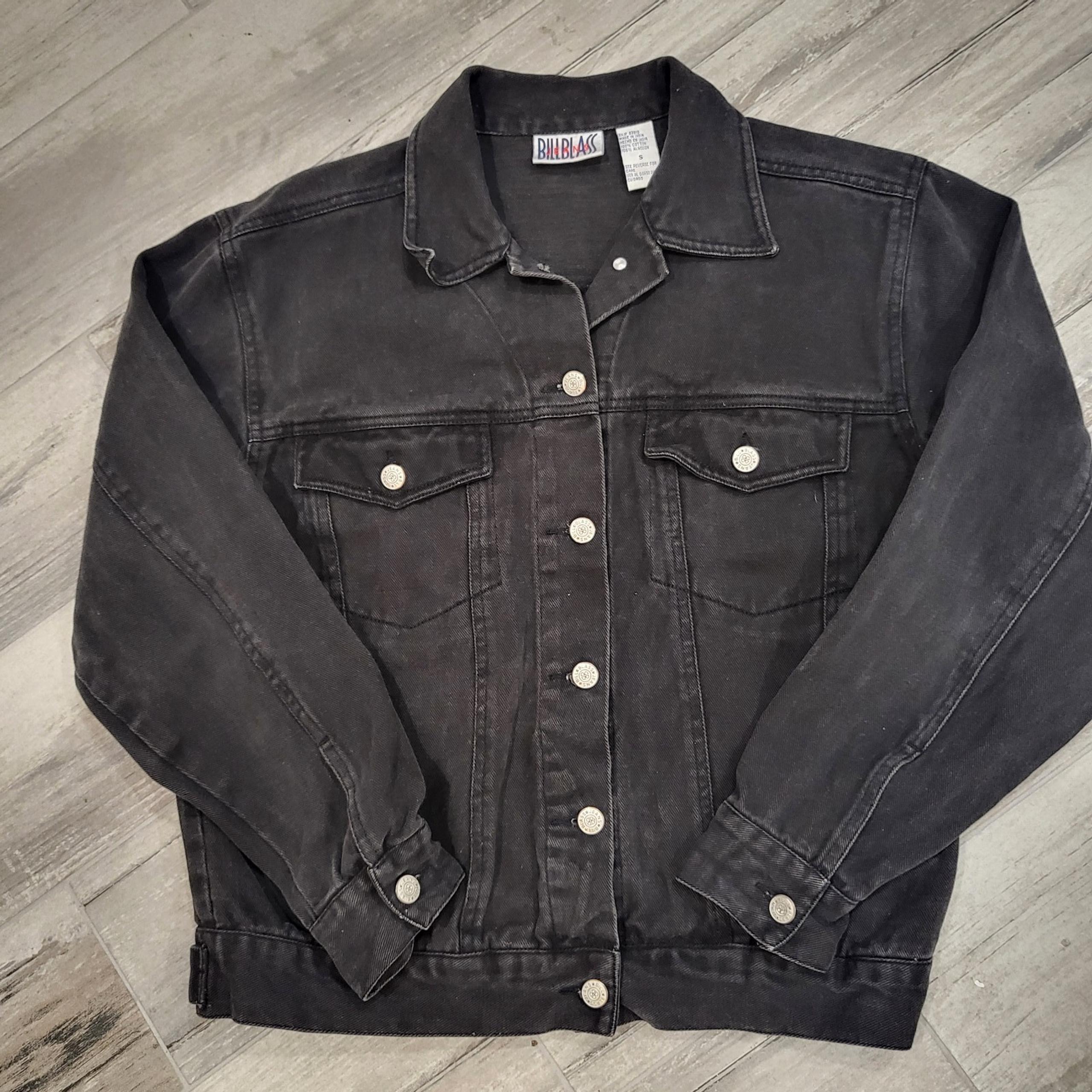 Vintage Bill Blass Jeans Black Button Front Cotton Denim Jacket Women Size Small