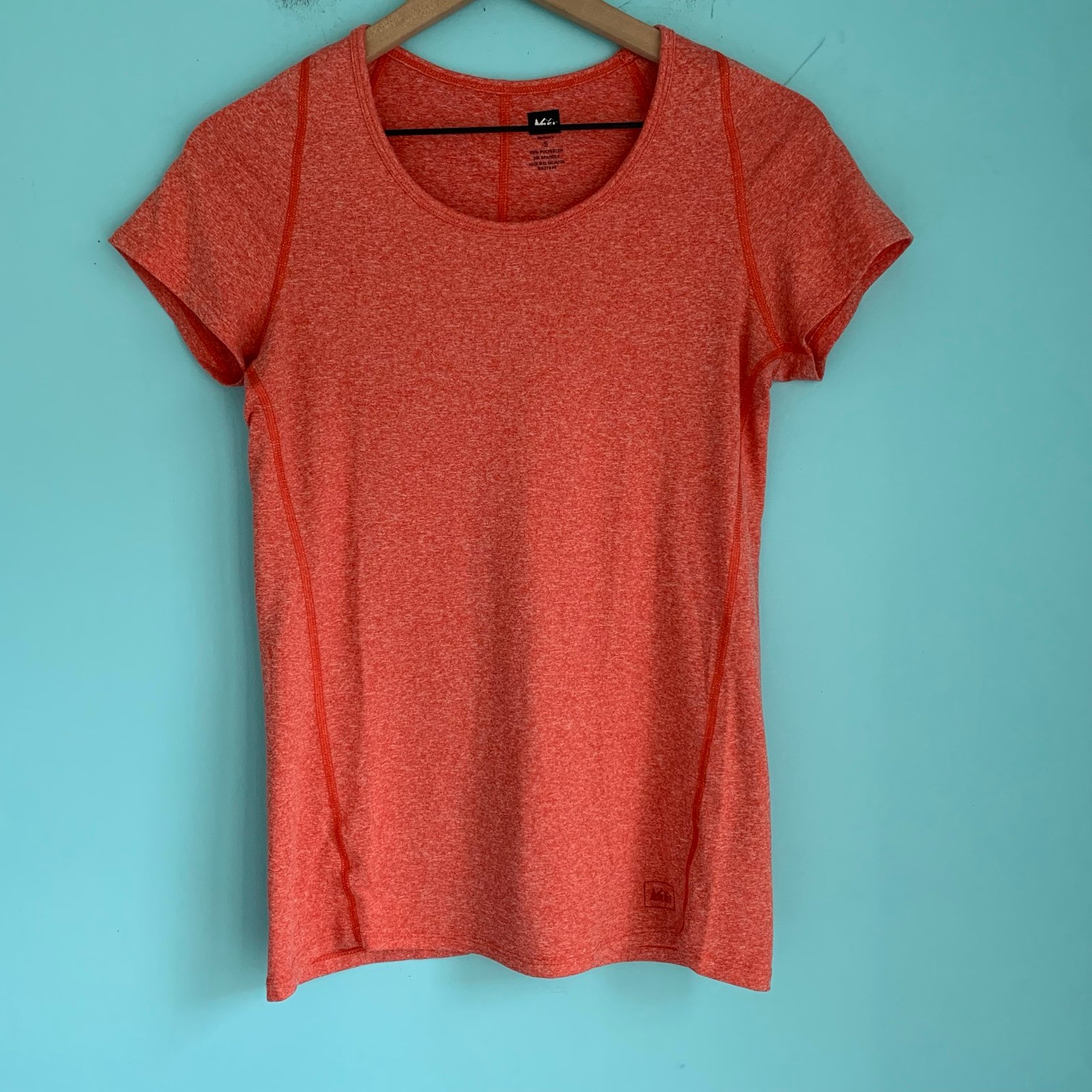 REI Short Sleeve Athletic Hiking Trail Running Performance Womens Tee Orange S