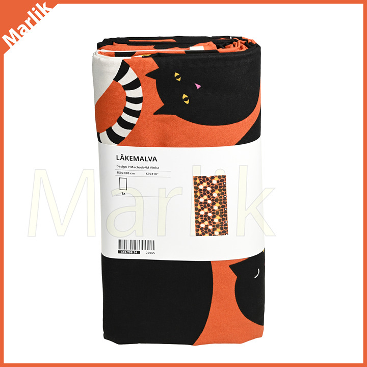Ikea LAKEMALVA Pre-cut Fabric, Cat Pattern Orange, for Cushions Curtains 59x118