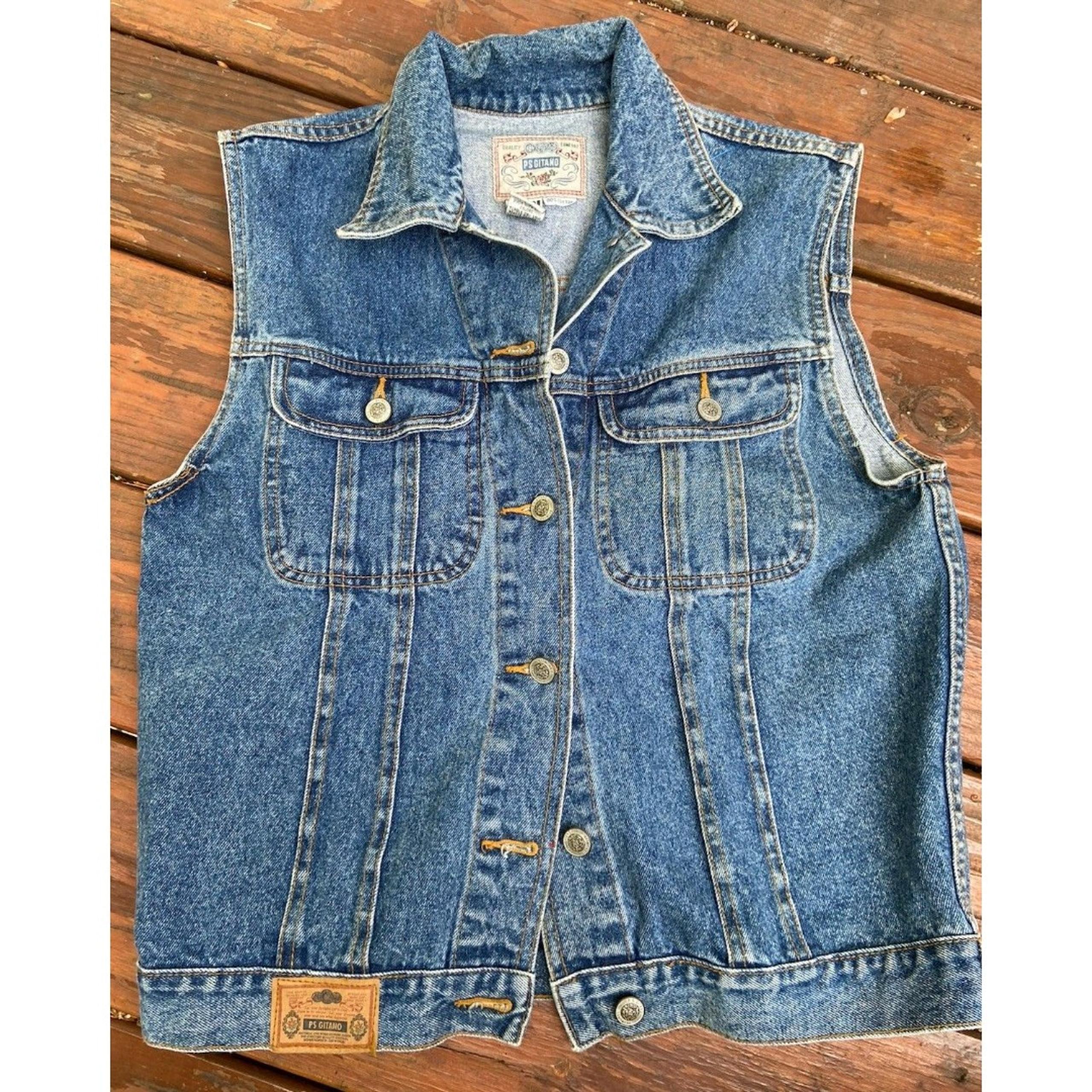 PS Gitano Women's Jean Jacket Vest Vintage 80's Medium Denim Blue 100% Cotton