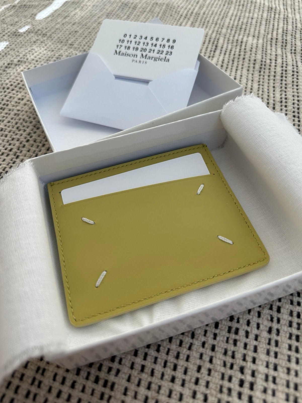 maison margiela small leather card holder yellow