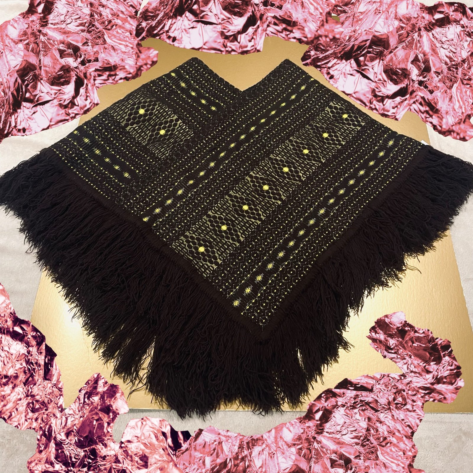 The Guatemalan Vintage Poncho Brown Yellow Gold One Size