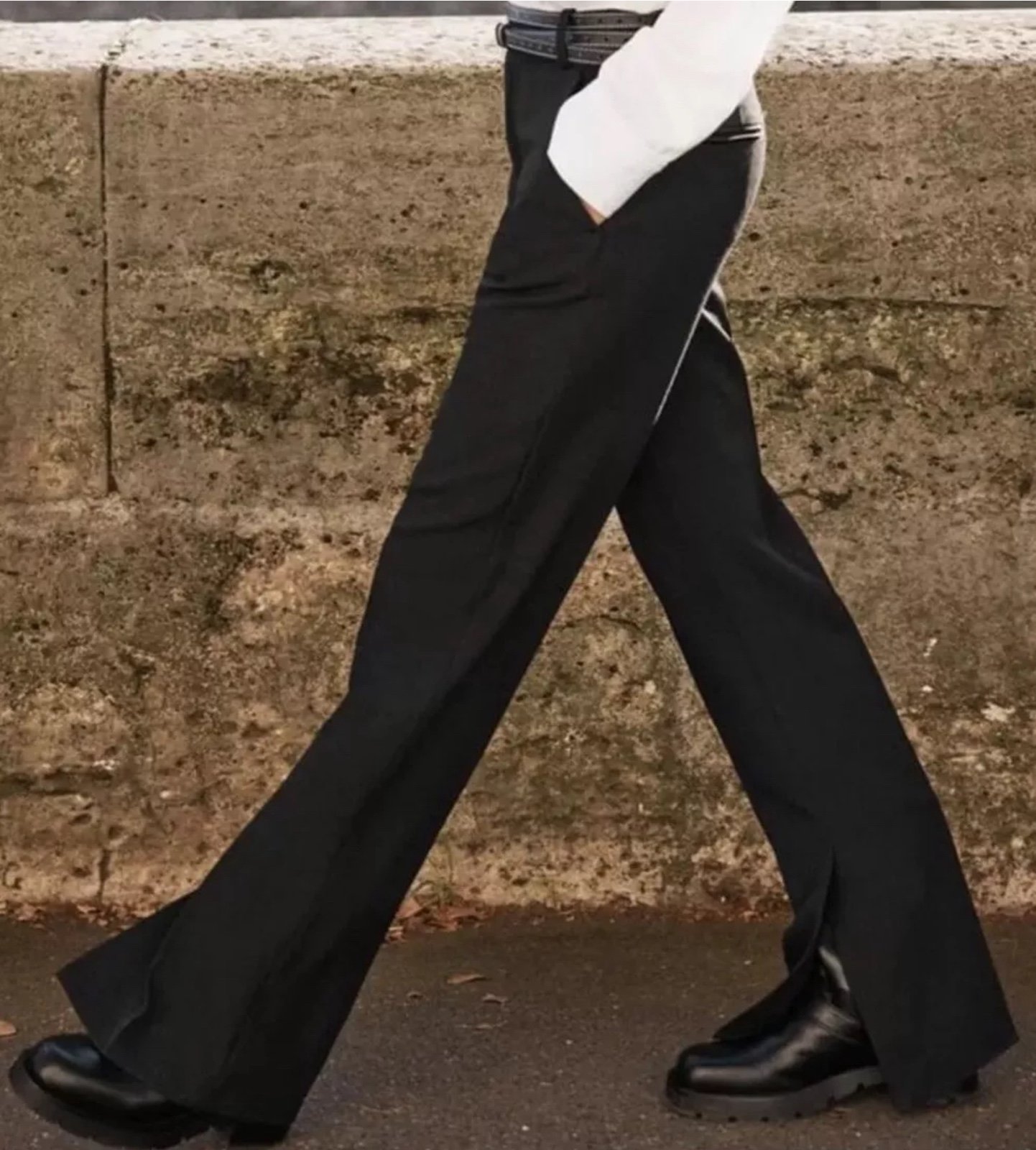 ZARA WOMEN COLLECTION MINIMALIST RELAXED FIT SLIT DRESS PANTS BACK SZ S NWOT