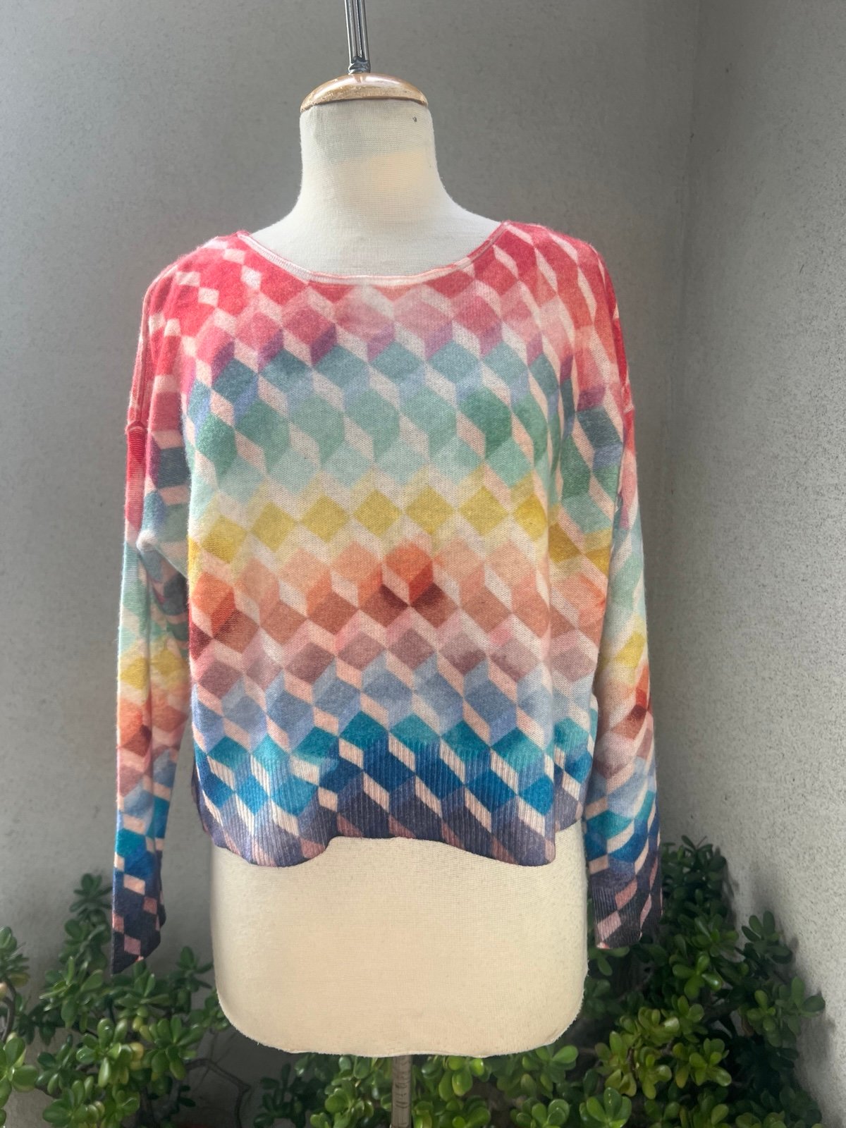 Anthropologie cashmere wool sweater multicolor Pilcro Lani boatneck Sz XXS.