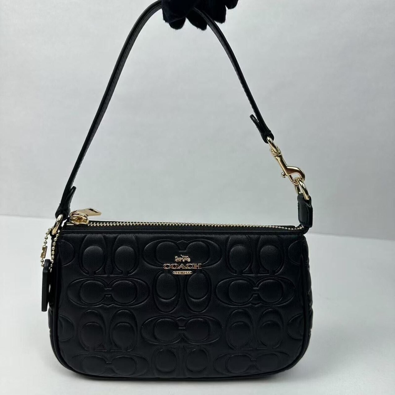 Coach Wristlet Nolita 19 In Signature Leather Embossed C In Black CZ456 NWT